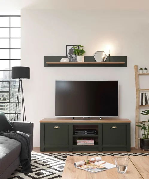 Comoda TV Cambridge, 152x45x51 cm, verde/stejar Wotan