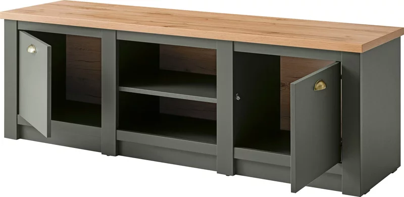 Comoda TV Cambridge, 152x45x51 cm, verde/stejar Wotan
